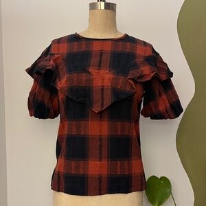 BCBG Peasant Plaid blouse